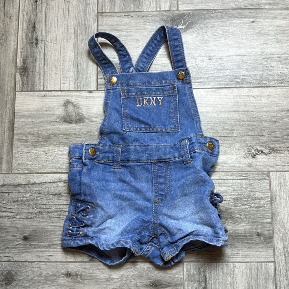 DKNY Toddler Girls Overall Jean Shorts Denim Blue Size 18M
